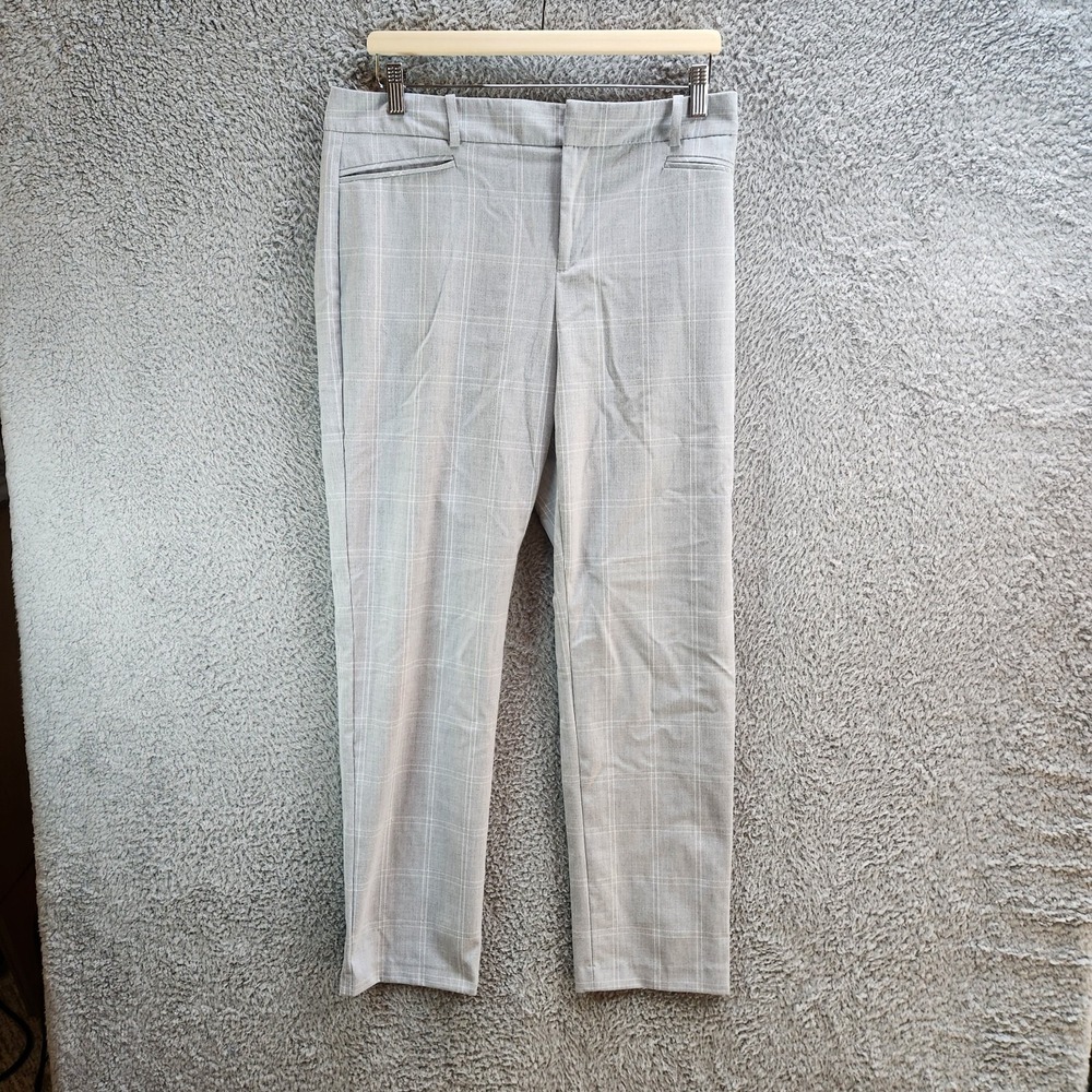 Calvin Klein Ankle Pants Women's 10 (fits 33x30) Gray Plaid Stretch Straight Leg